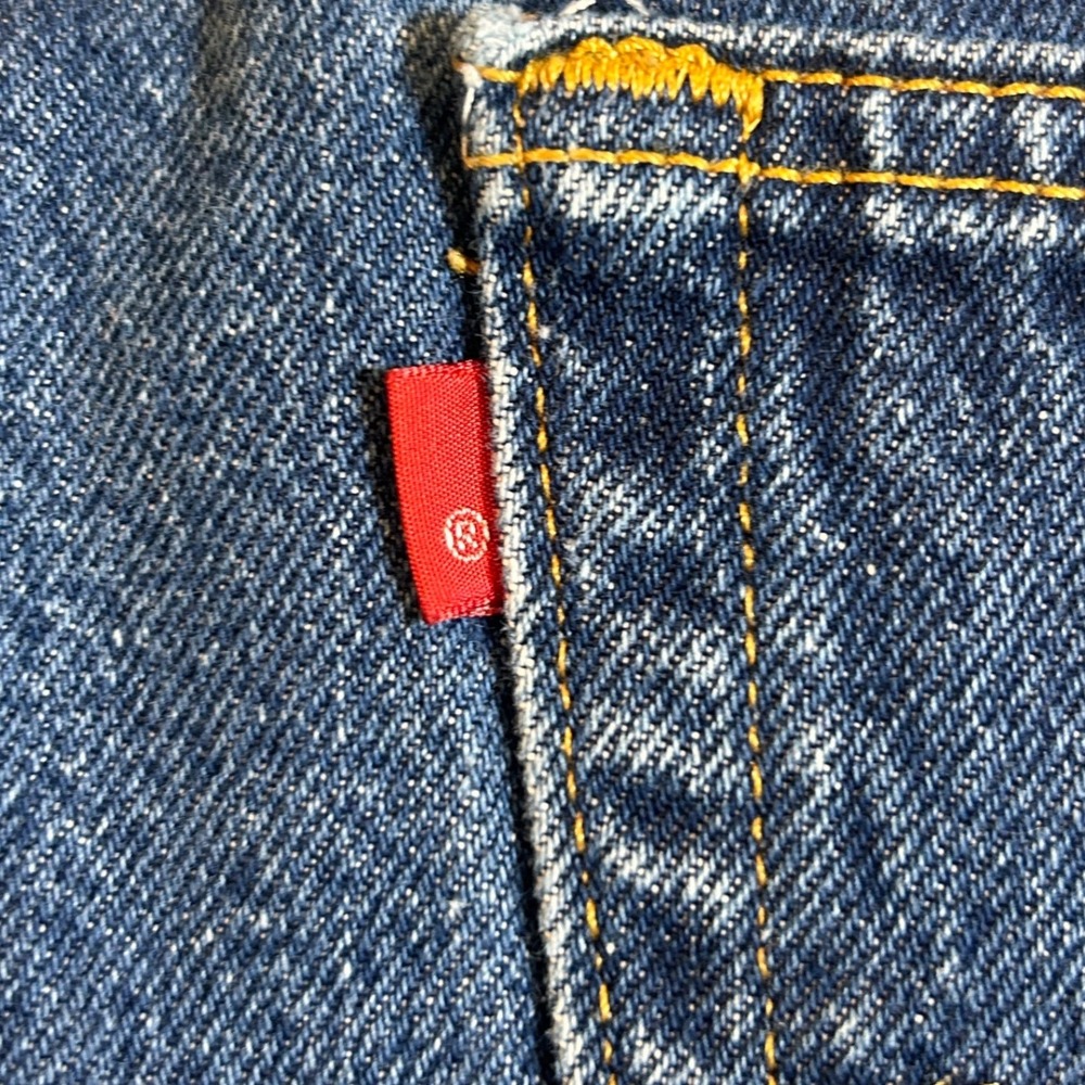 Levis 505 Regular Fit Jeans Mens 34x30 Medium Wash Raw Hem Blank Red Tab Denim